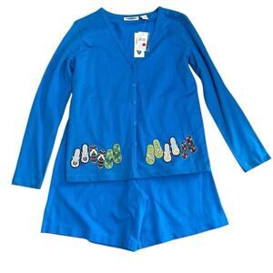 Casual Options Cardigan & Shorts Set Women's PM Blue Retro Beach Resort Wear